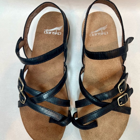 Dansko Sandals Women Size 38 EU 7.5 US Roslyn Black Leather Comfort Shoes - Picture 3 of 9